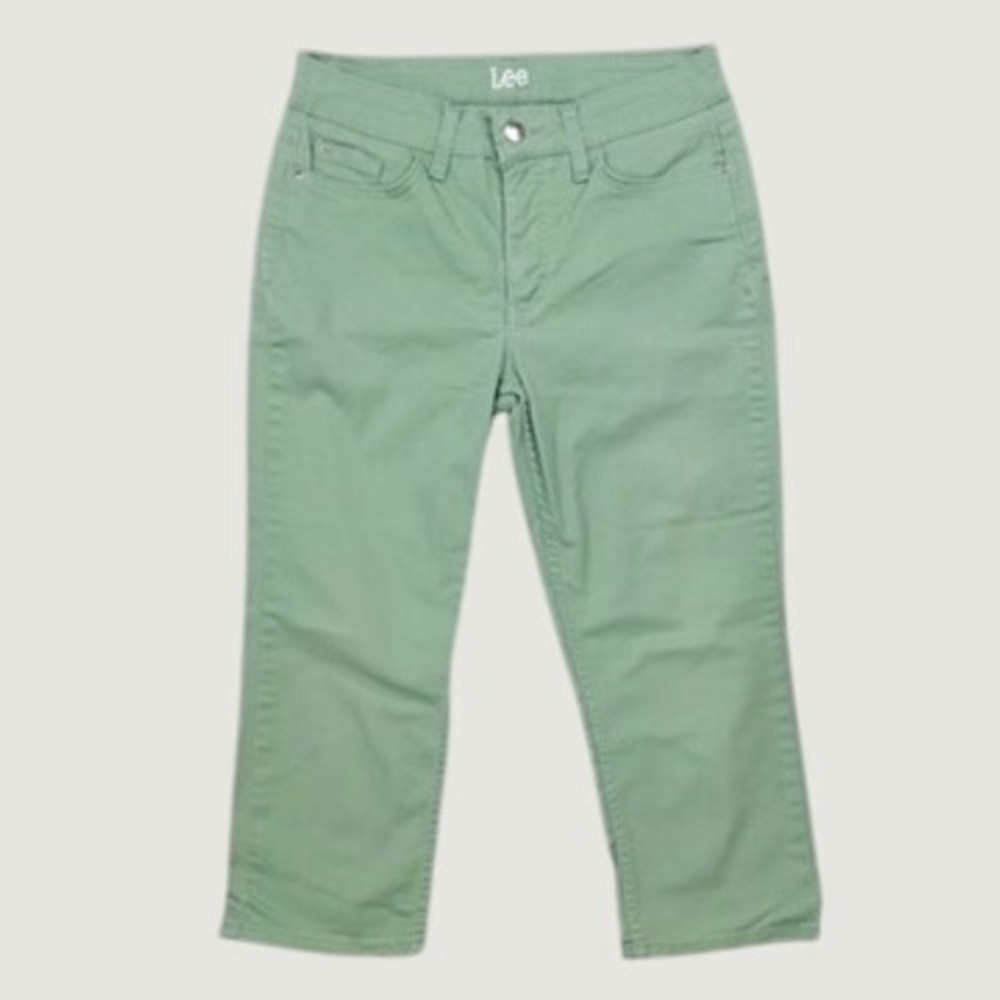 Lee Cropped Pastel Coastal Grandmother Pants Women 8M Sage Green Mid Rise Preppy
